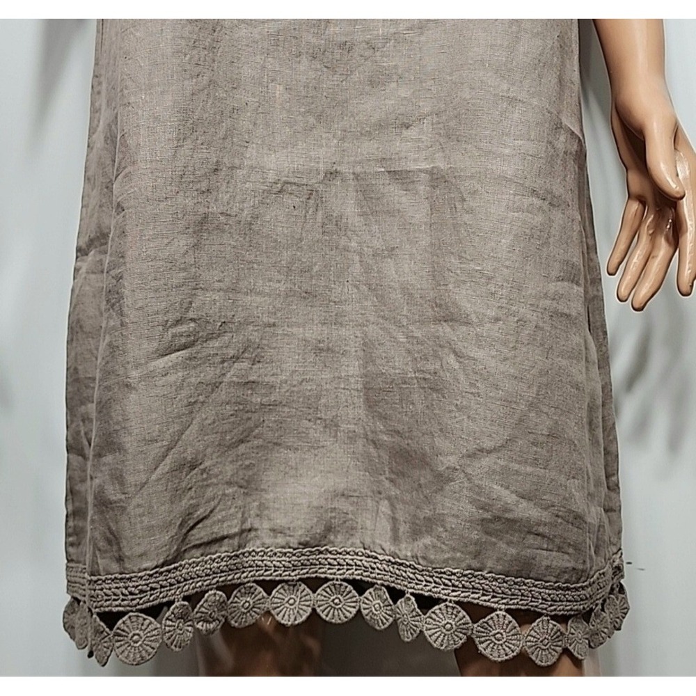 Bellambia Womens Size L 100% Linen Shift Dress Taupe Brown Crochet Eyelet Italy - Picture 4 of 10
